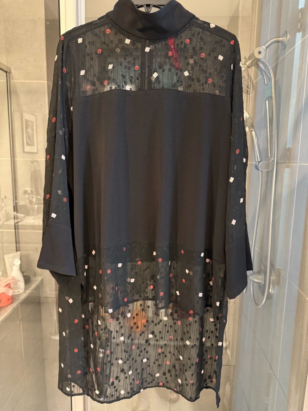 IC by Connie K Black Sheer Panel Hi Low Tunic with Red & White Accents